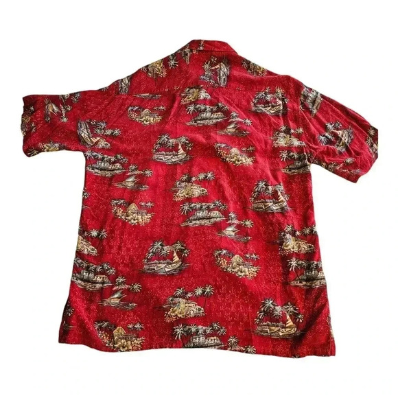 Moda Campia Men Hawaiian Shirt Med Red Button Up Short Sleeve 100% Rayon - Picture 2 of 4